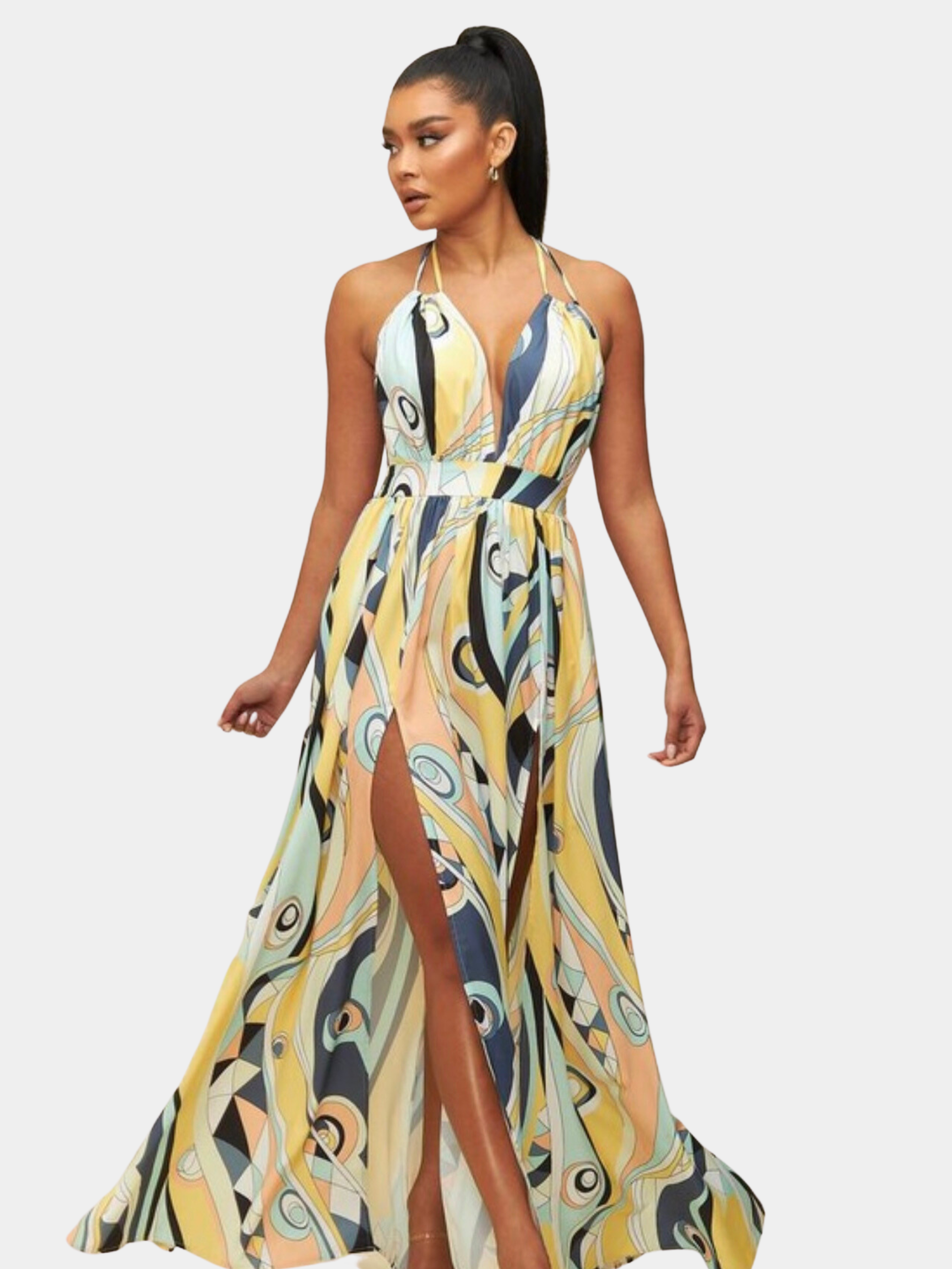 Multi Color Maxi Dress w/Double Slit